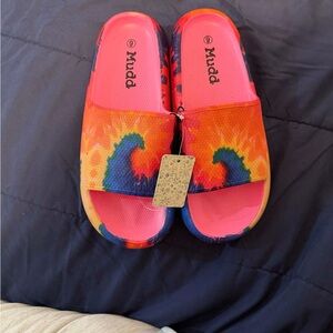 Mudd Tie-Dye Wave Slide Sandals - Pink, Orange & Blue